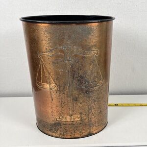 RARE Vintage 1990 Signed Kreiss "Scales of Justice" Copper Lawyer Wastebasket